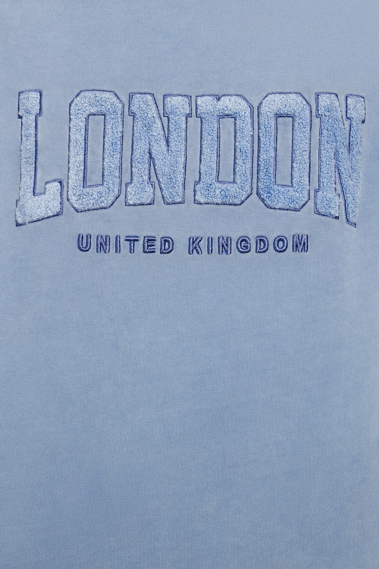 SoftTerry Off Shoulder Sweatshirt, English Manor Blue with "London" Art, large