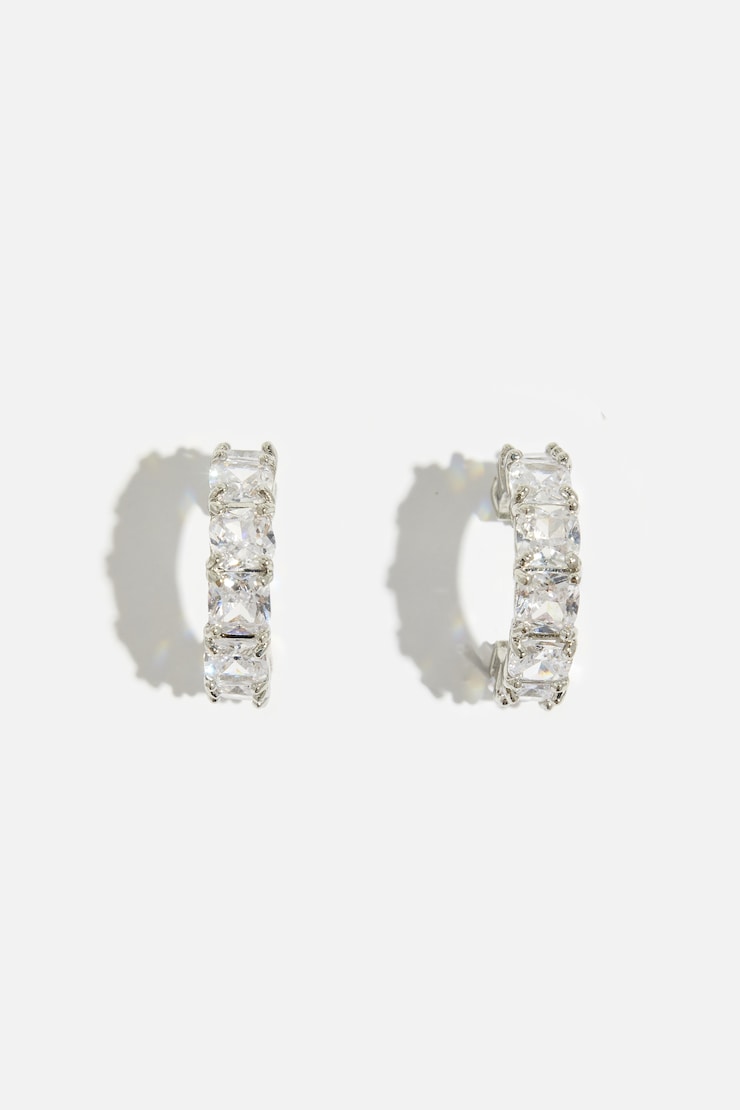Chunky Gem Hoop Earrings Clear/Silver large