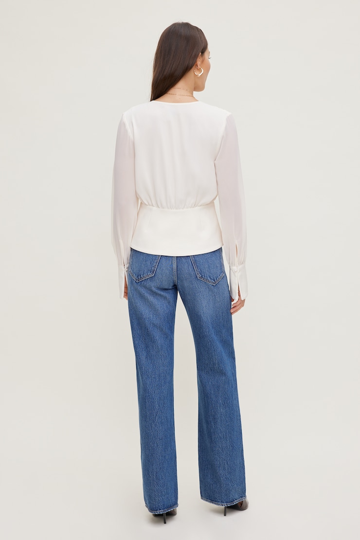 Blouse cache-cœur diaphane Blanc cassé sel de mer large