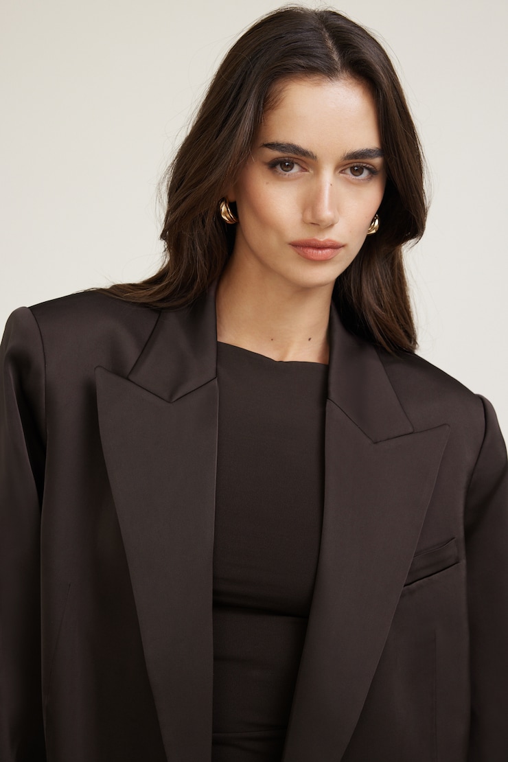 Noa Oversized Satin Blazer Satin Java Brown large