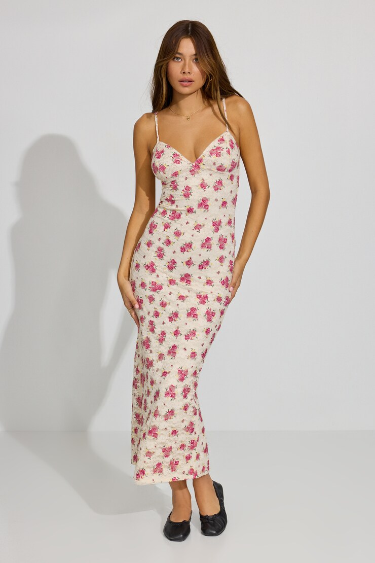 Lace Open Back Maxi Dress, Floral, large