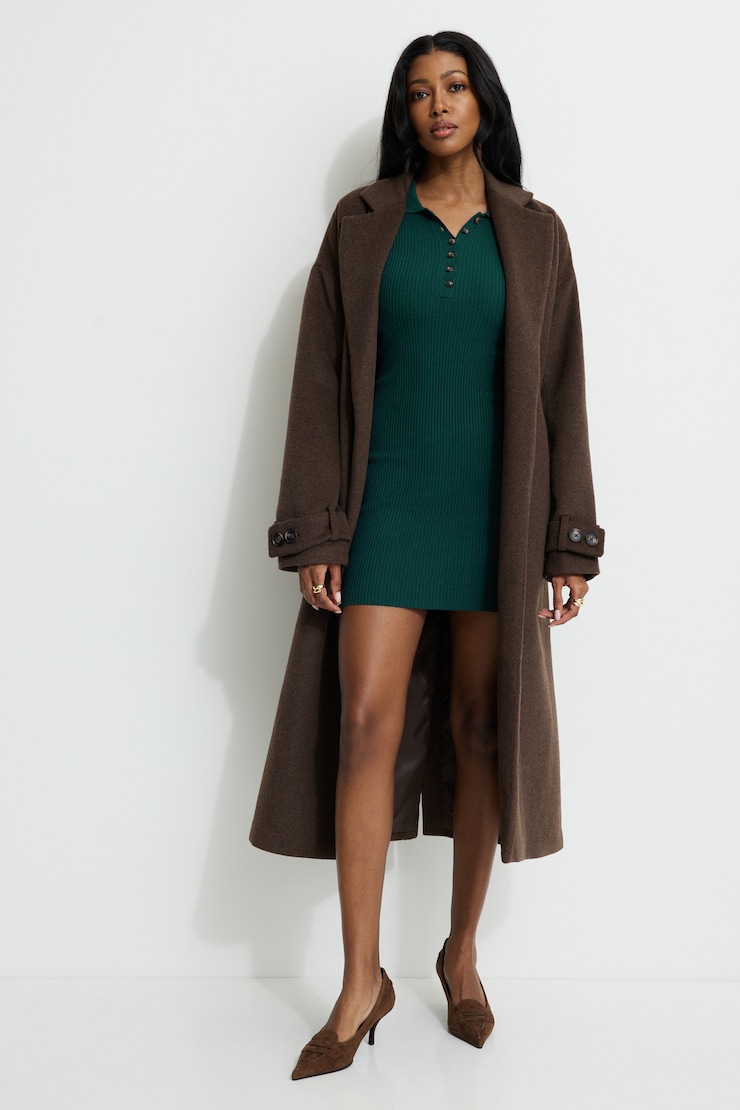 Ribbed Mini Sweater Polo Dress Ponderosa Pine large