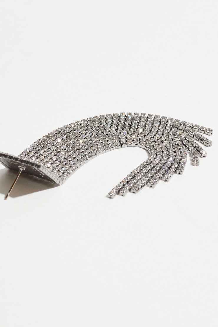 Square Rhinestone Fringe Earrings Clear/Silver large