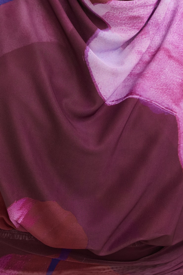 Halter Cowl Neck Mesh Maxi Dress