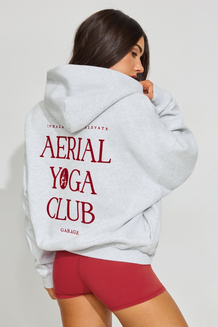 UltraFleece Hoodie, Spring Grey Mix with "Aerial Yoga Club"  Art, large