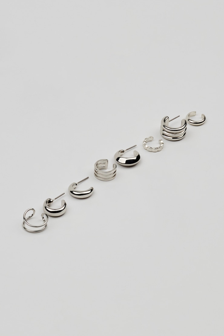 8 Pack Clean Metal Party Earrings, Silver, large