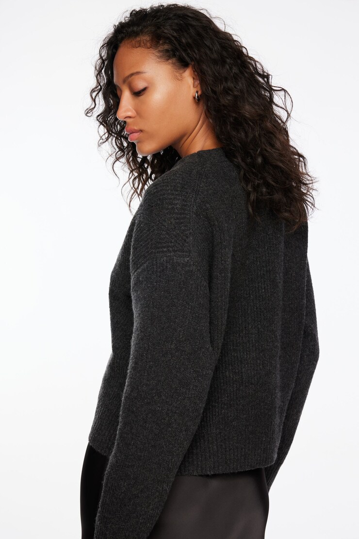 Heavenlyarn™ V-Neck Cardigan Lead Gray large
