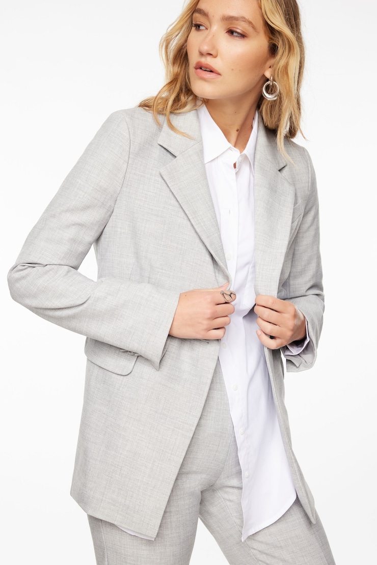 One Button Cinched Blazer Light Gray large