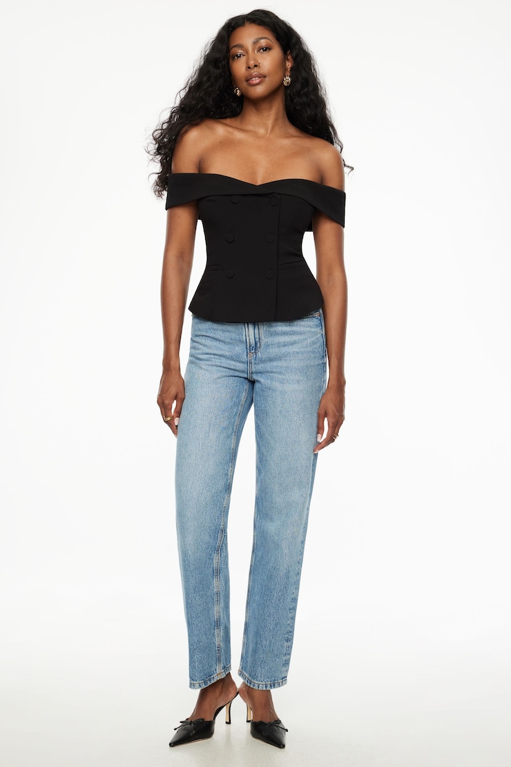 Off Shoulder Buttoned Vest Jet Black large