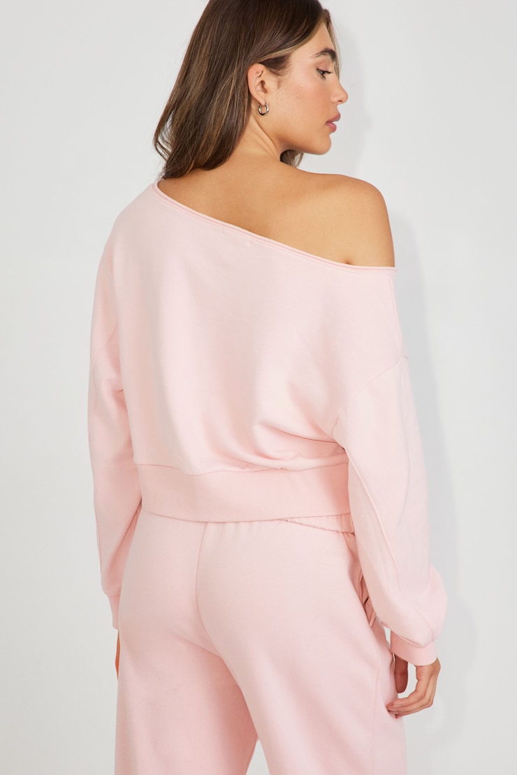 SoftTerry Off Shoulder Sweatshirt, Chalk Pink, large