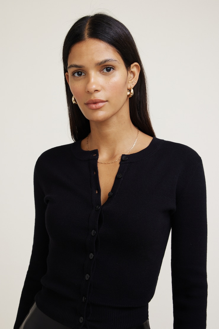Rebecca Crewneck Cardigan Jet Black large