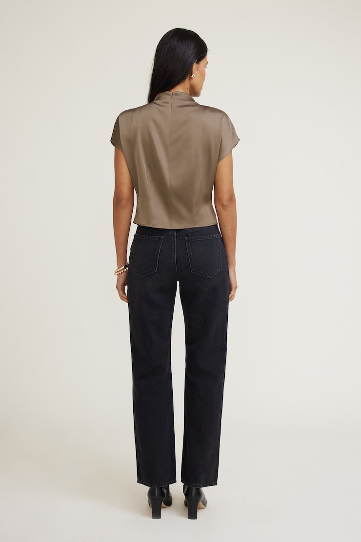 Ella Layered Satin Blouse Brown | Dynamite