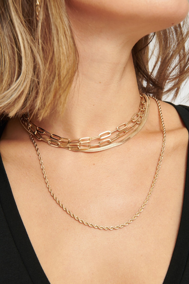 Snake Rope and Paperclip Necklace Gold large