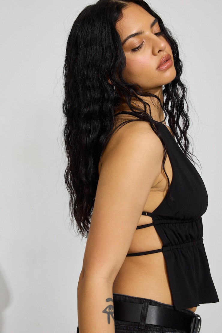 Plunge Flyaway Tank Top, Jet Black, large