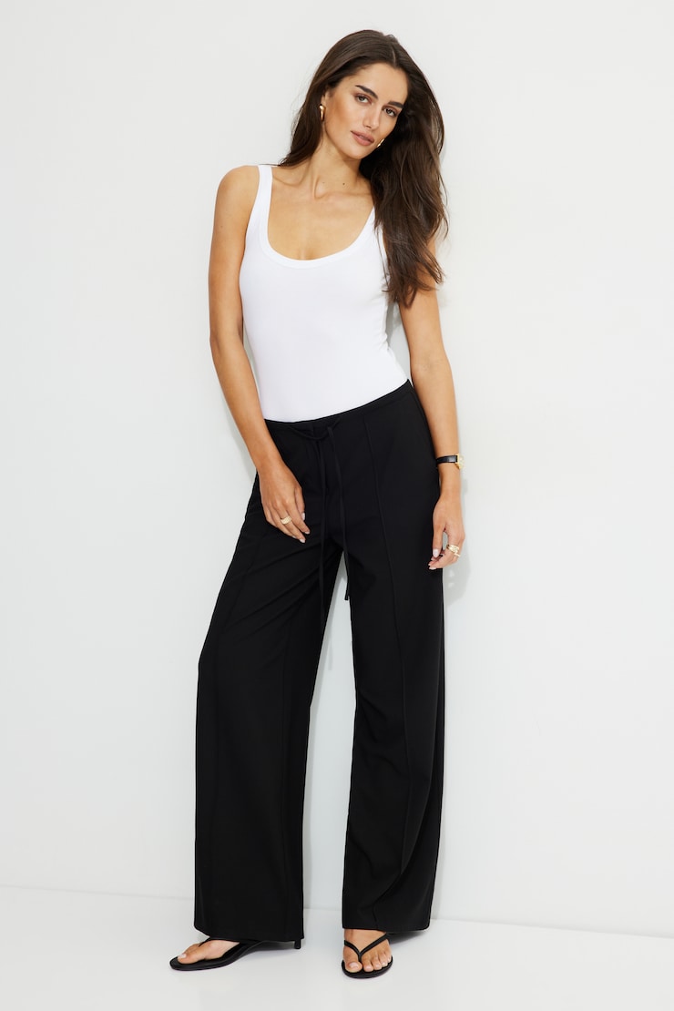 Drawstring Wide Leg Pants Jet Black large