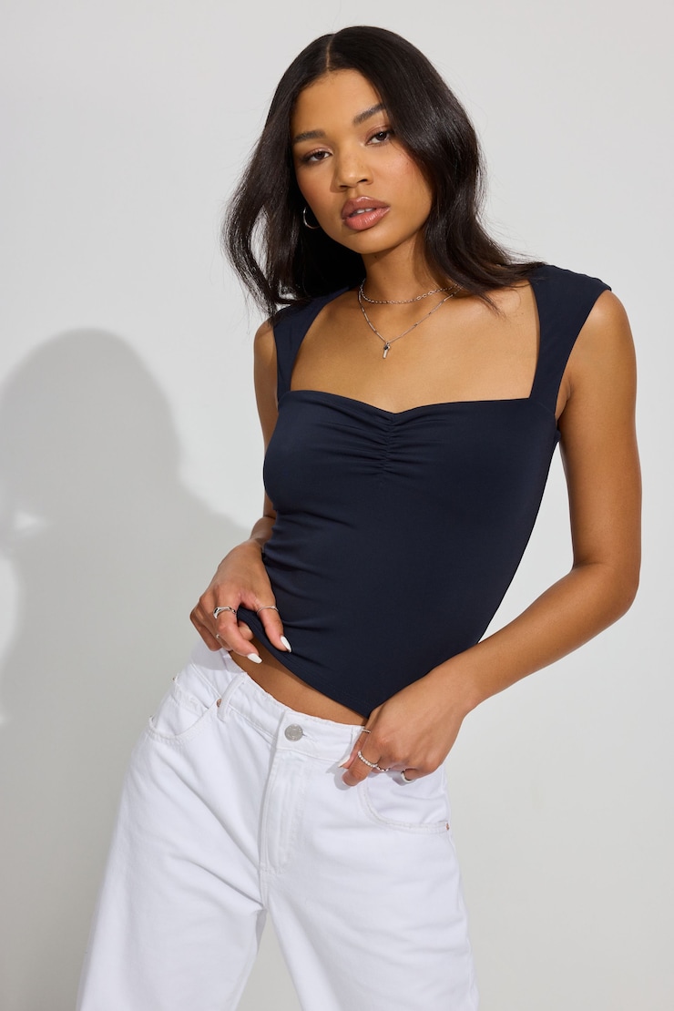 Talina Square Neck Top, Mariana Blue, large