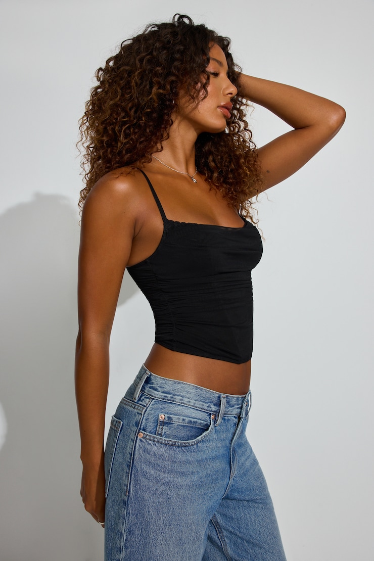 Ally Mesh Peekaboo Bustier, Jet Black, large