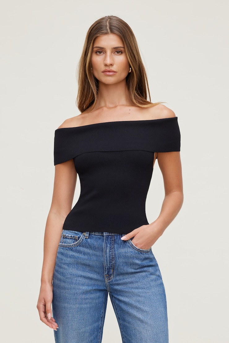 Foldover Off Shoulder Sweater Jet Black large