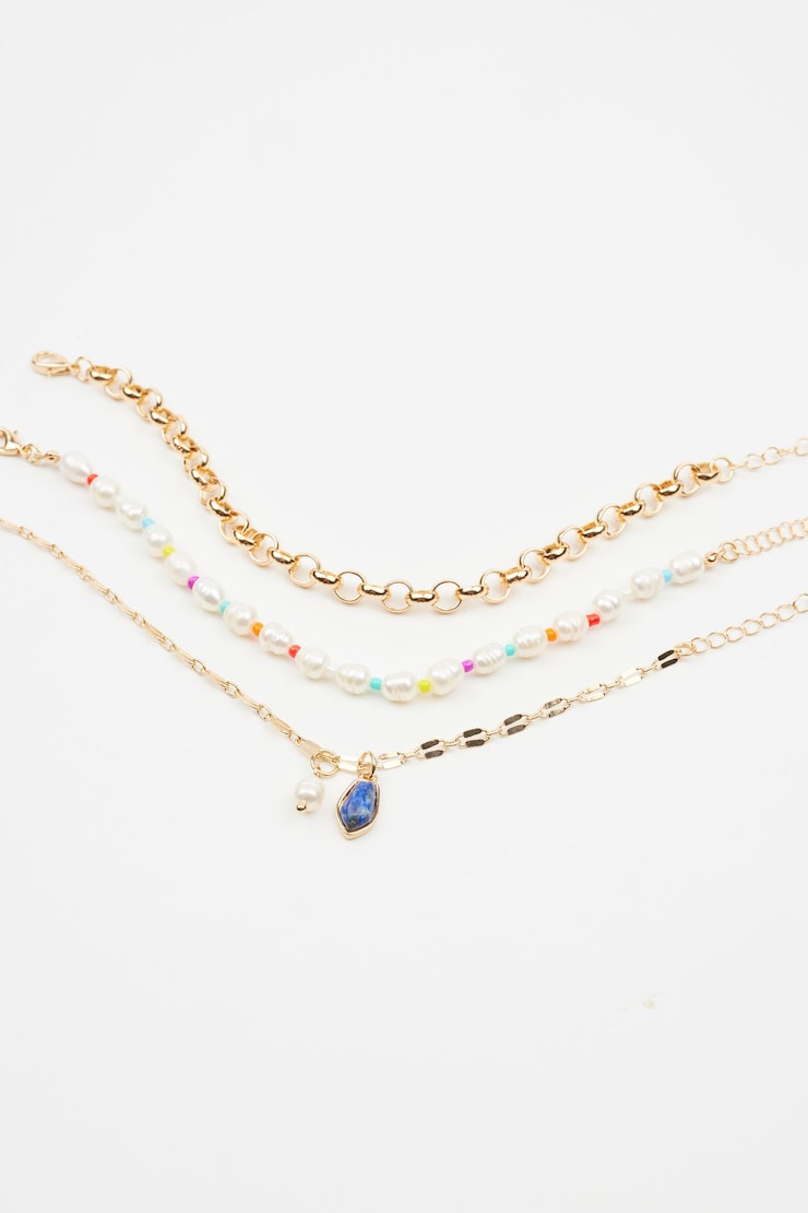Layered Gem & Pearl Bracelets Multi Gold large