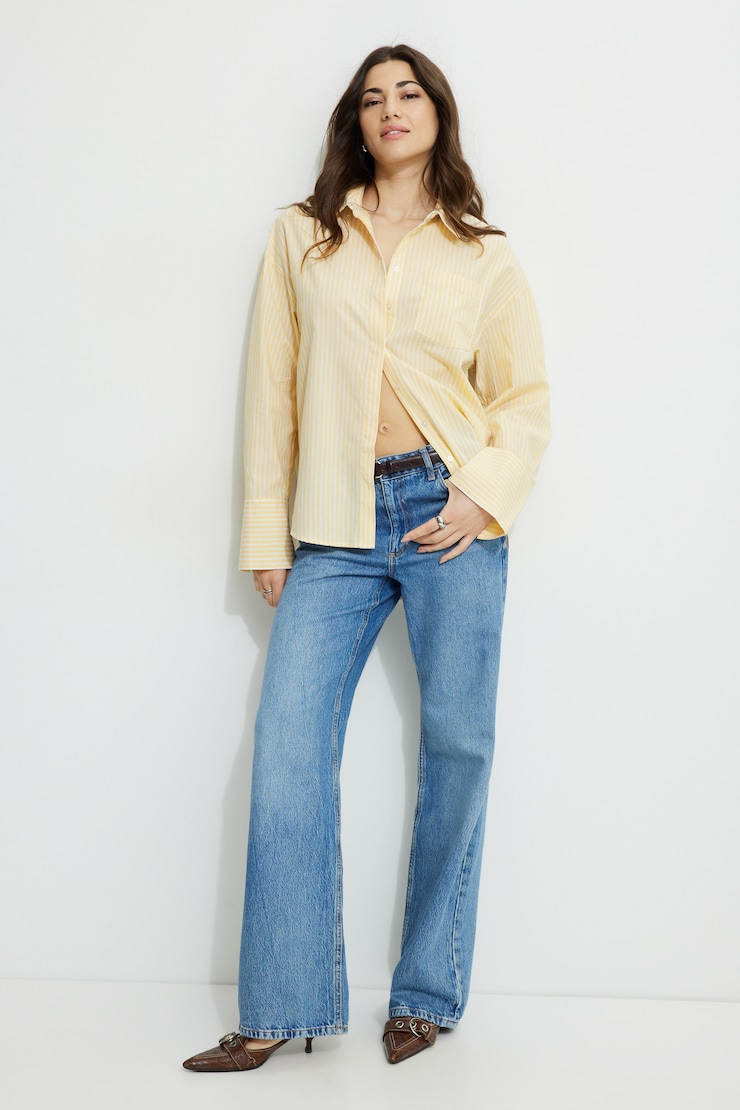 Monroe Striped Oversized Poplin Shirt Yellow | Dynamite