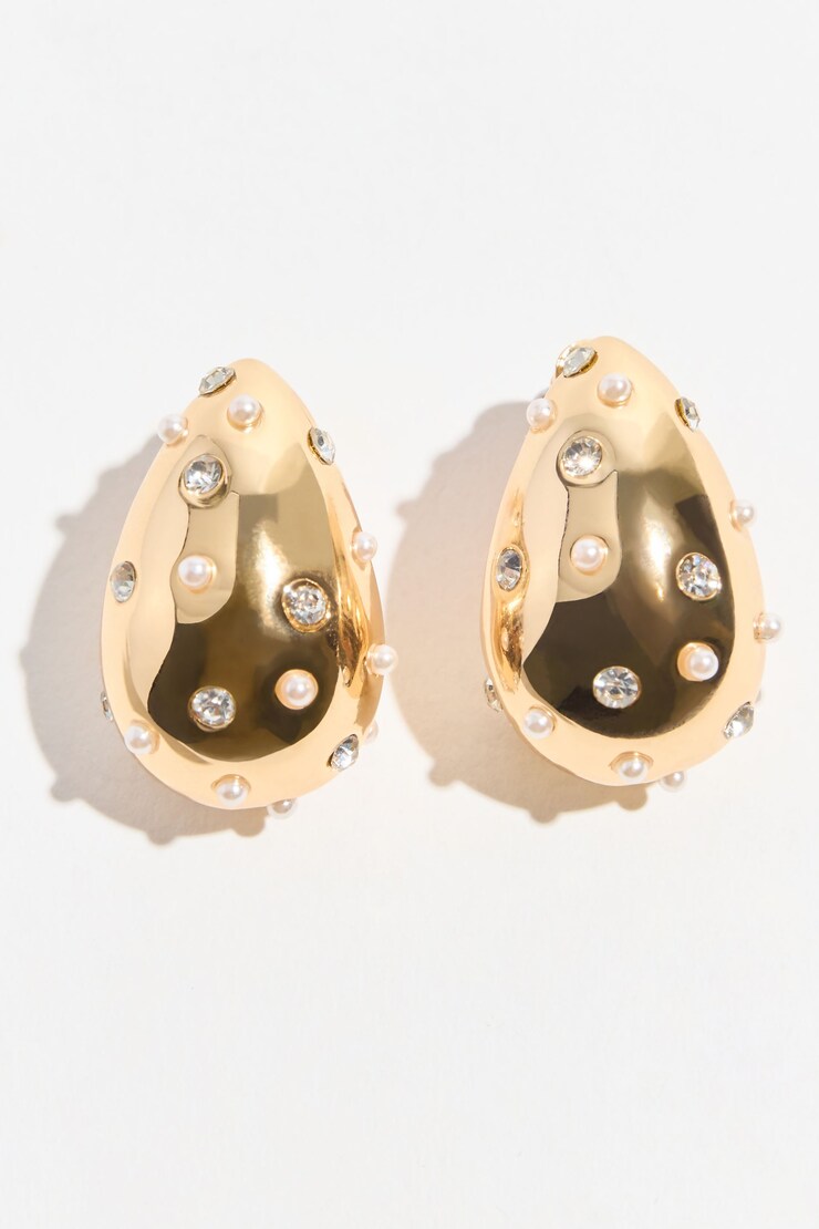 Pearl & Gem Oversized Drop Earrings Off White/Gold large