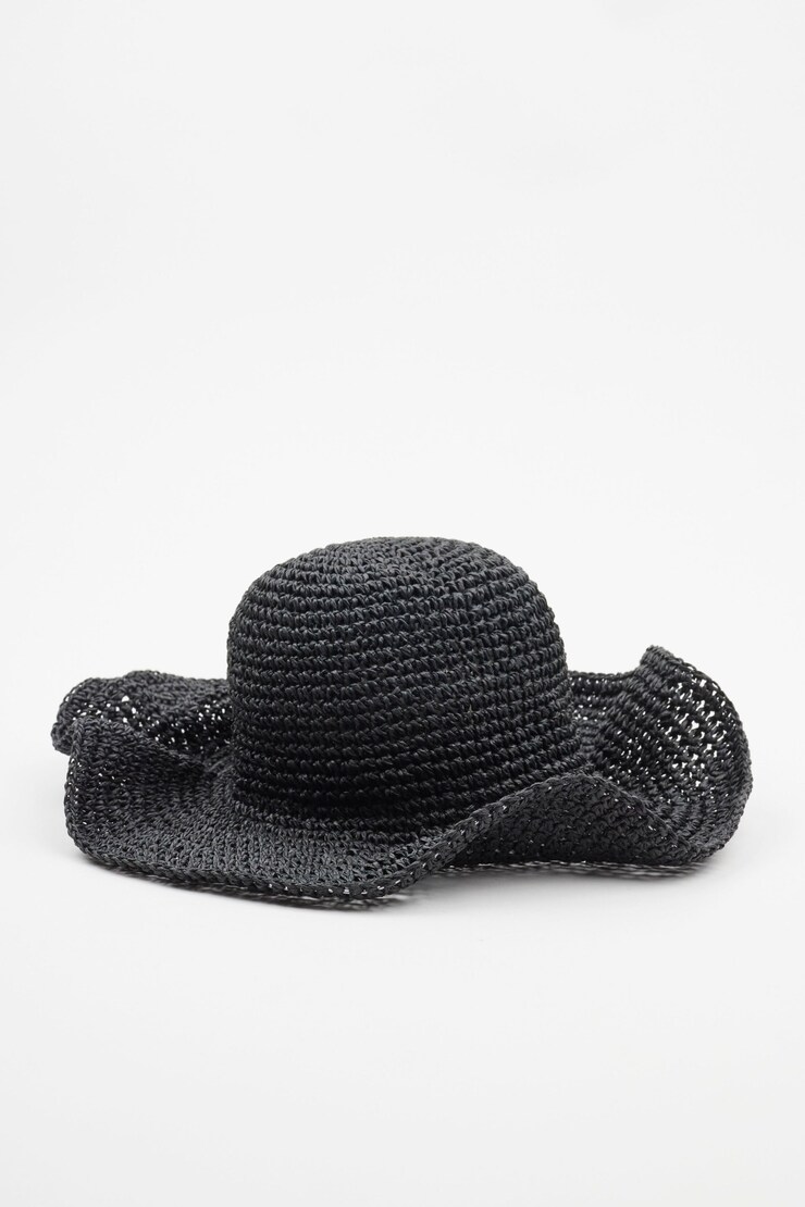 Straw Bucket Hat Jet Black  large