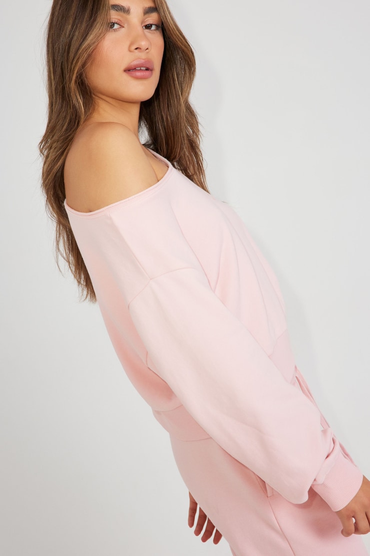 SoftTerry Off Shoulder Sweatshirt, Chalk Pink, large