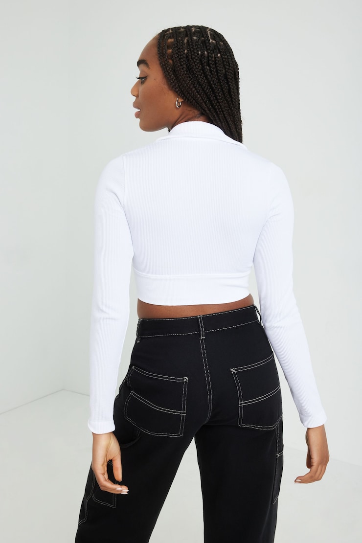 Sandra Long Sleeve Seamless Polo, Bright White, large