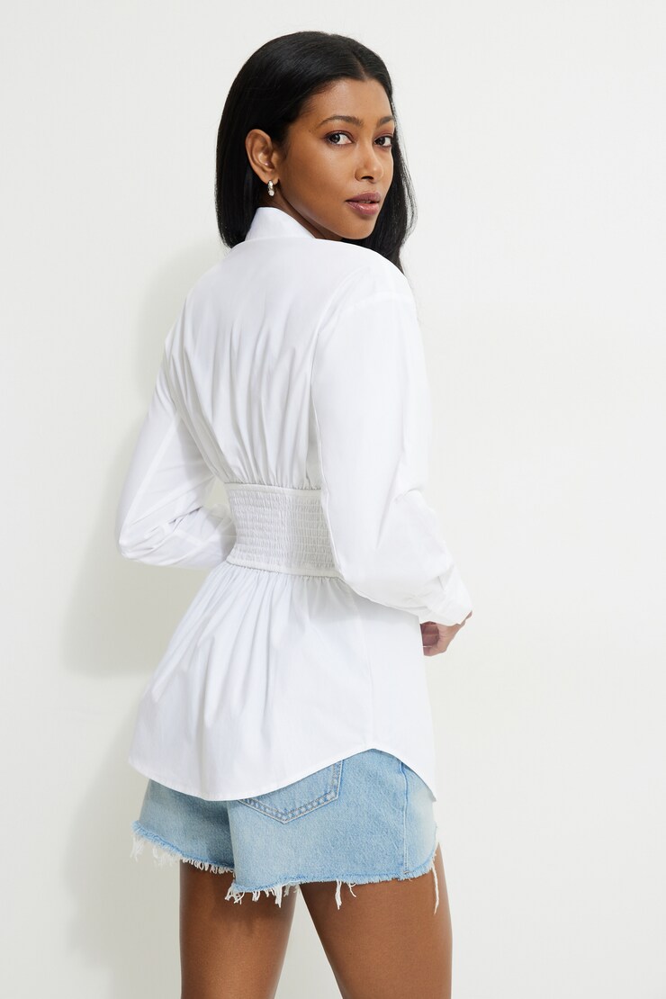 Cinched Waist Poplin Shirt Bright White large