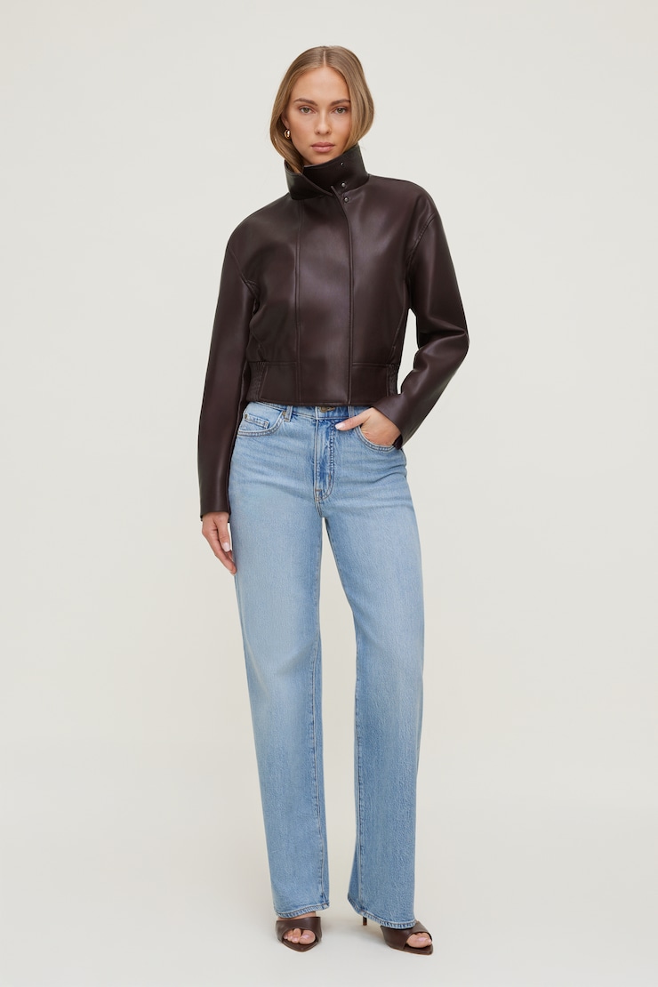 Cropped Faux Leather Bomber Jacket Purple | Dynamite