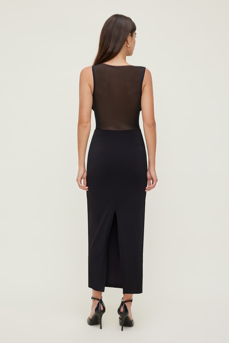 Sculpt Sheer Cowl Neck Maxi Dress