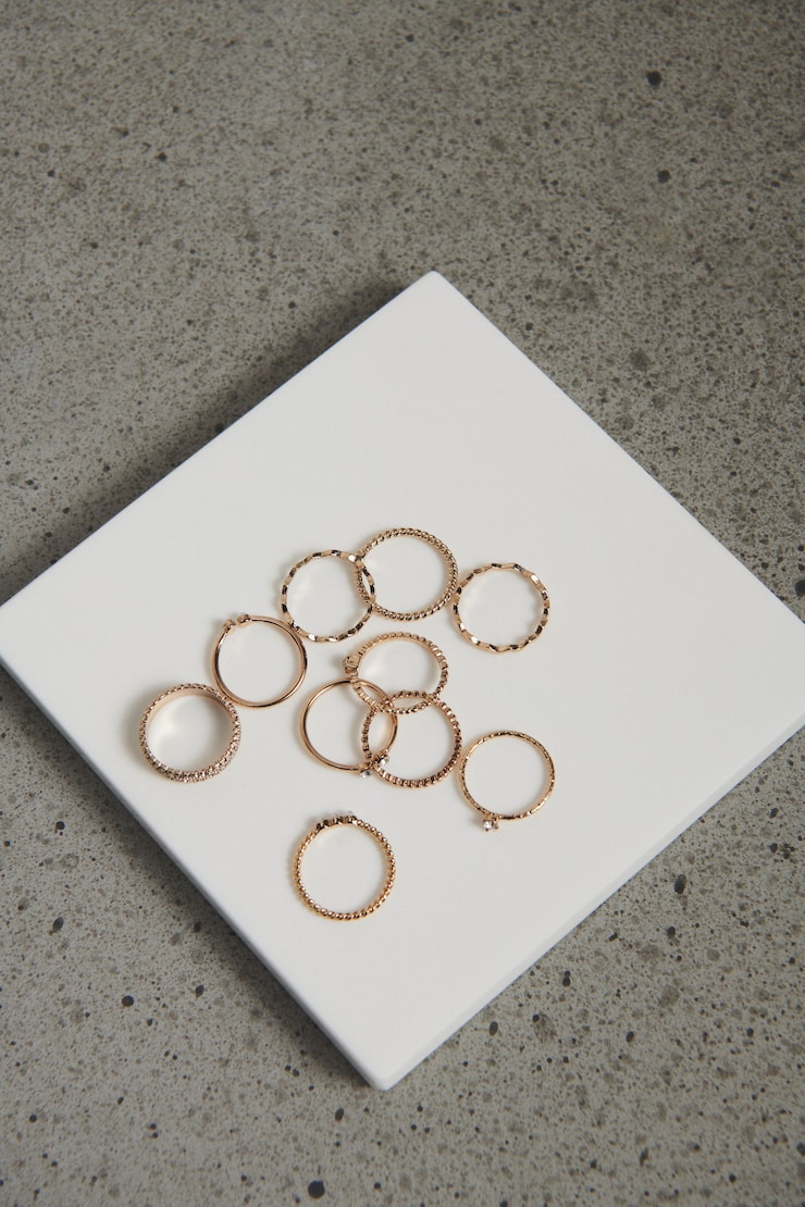 10-Pack Delicate Gem & Pearl Rings Gold  large