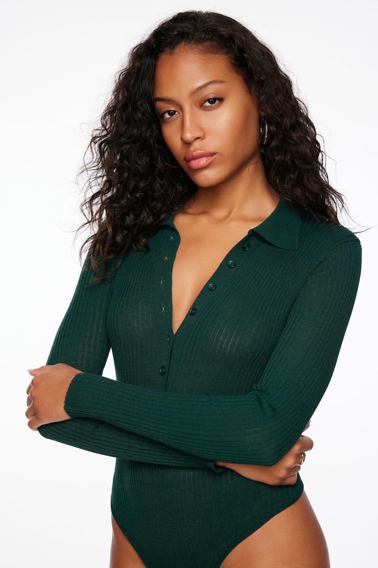 Polo Sweater Bodysuit  Jewel Green large