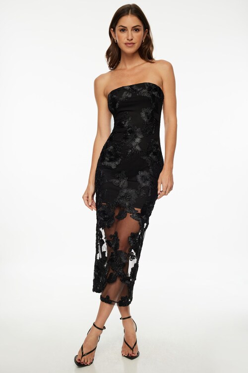 holiday midi dresses 3/4 Sleeves Holiday Midi Dress Black / L