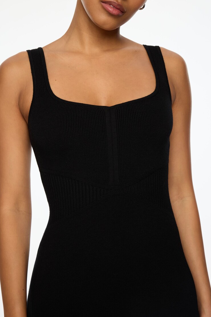 V-Neck Flare Sweater Dress Jet Black  large