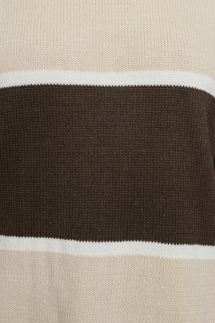 Roxy Long Sleeve Supersoft Crewneck Sweater, Armadillo Brown/Rainy Day/Snow White Stripes, large