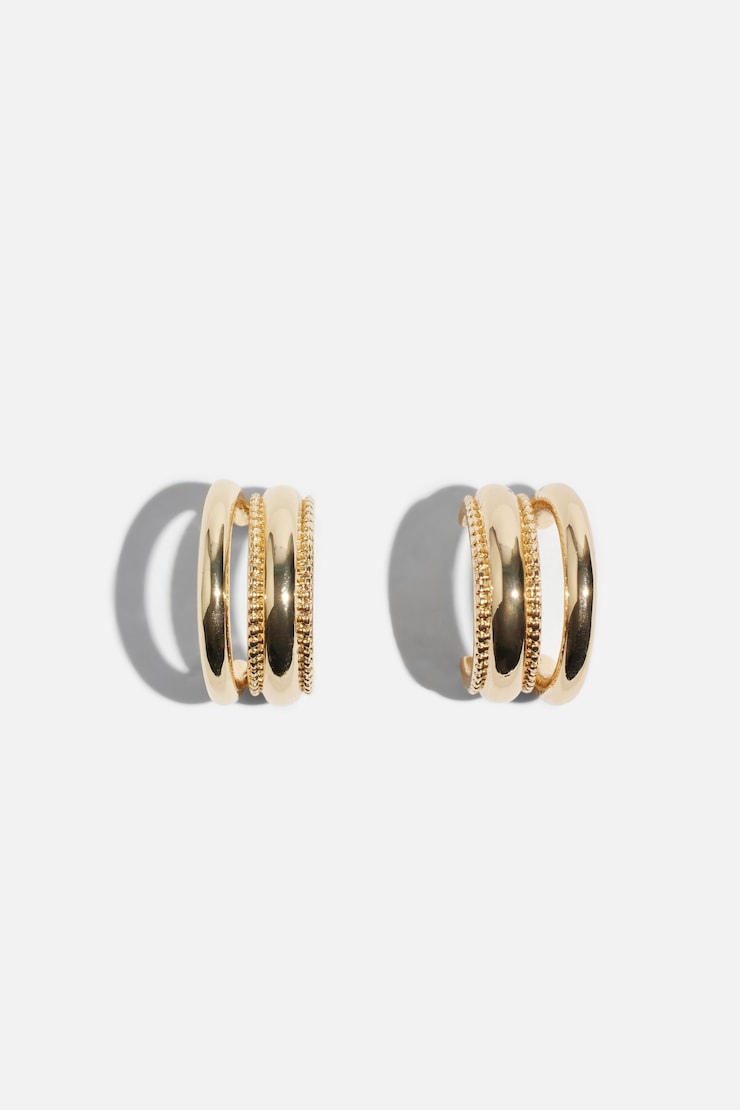 Double Textured Hoop Earrings Gold large