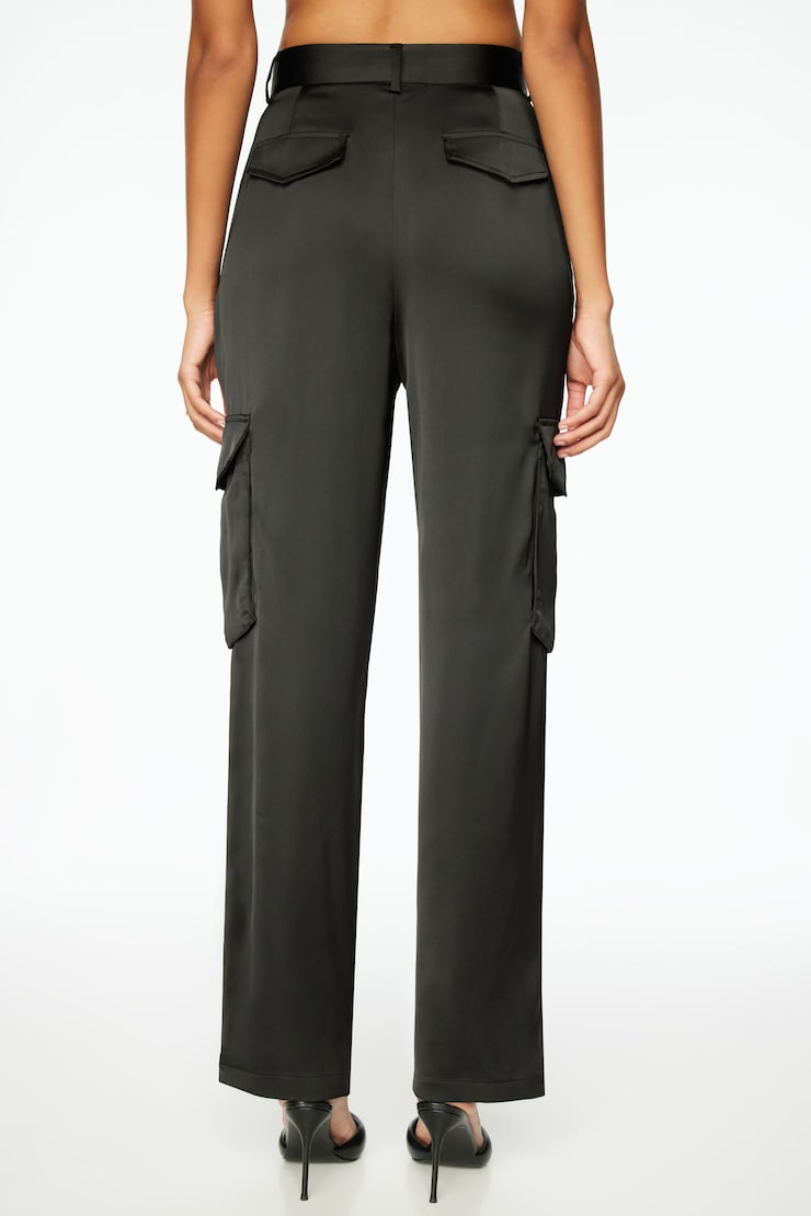 Izabel Satin Straight Leg Cargo Pants Jet Black large
