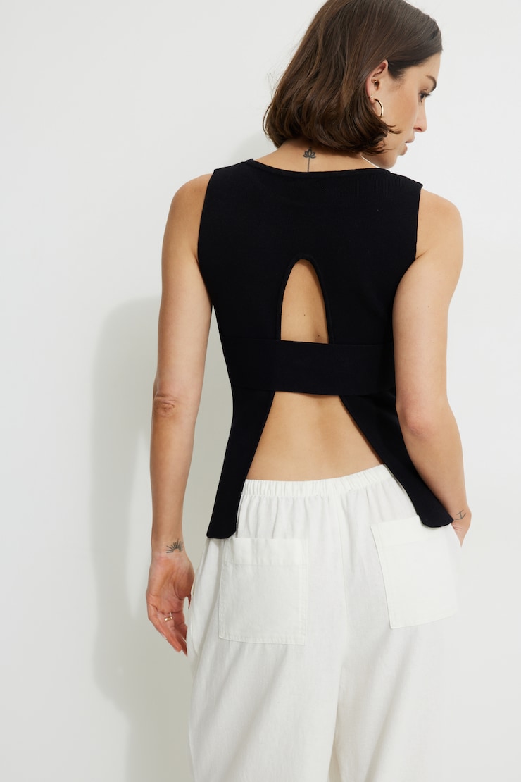 Open Back Knit Tank Top Black | Dynamite