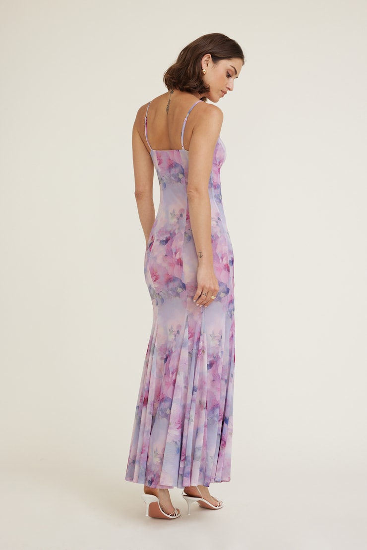 Dahlia Scoop Neck Mermaid Maxi Dress Pink Watercolor Flowers large