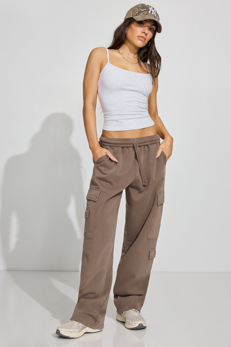 UltraFleece Cargo Sweatpants, Washed Wild Mushroom Brown, large