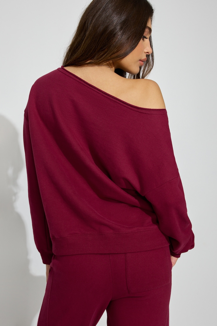 SoftTerry Off Shoulder Sweatshirt, Sour Cherry Burgundy, large