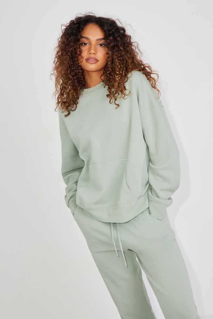 Elevated Crewneck Pocket Sweatshirt, Macaroon Mint Green, large