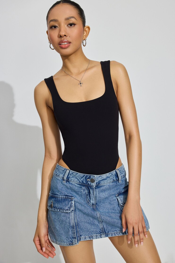 Square Neck Bodysuit, Jet Black, large