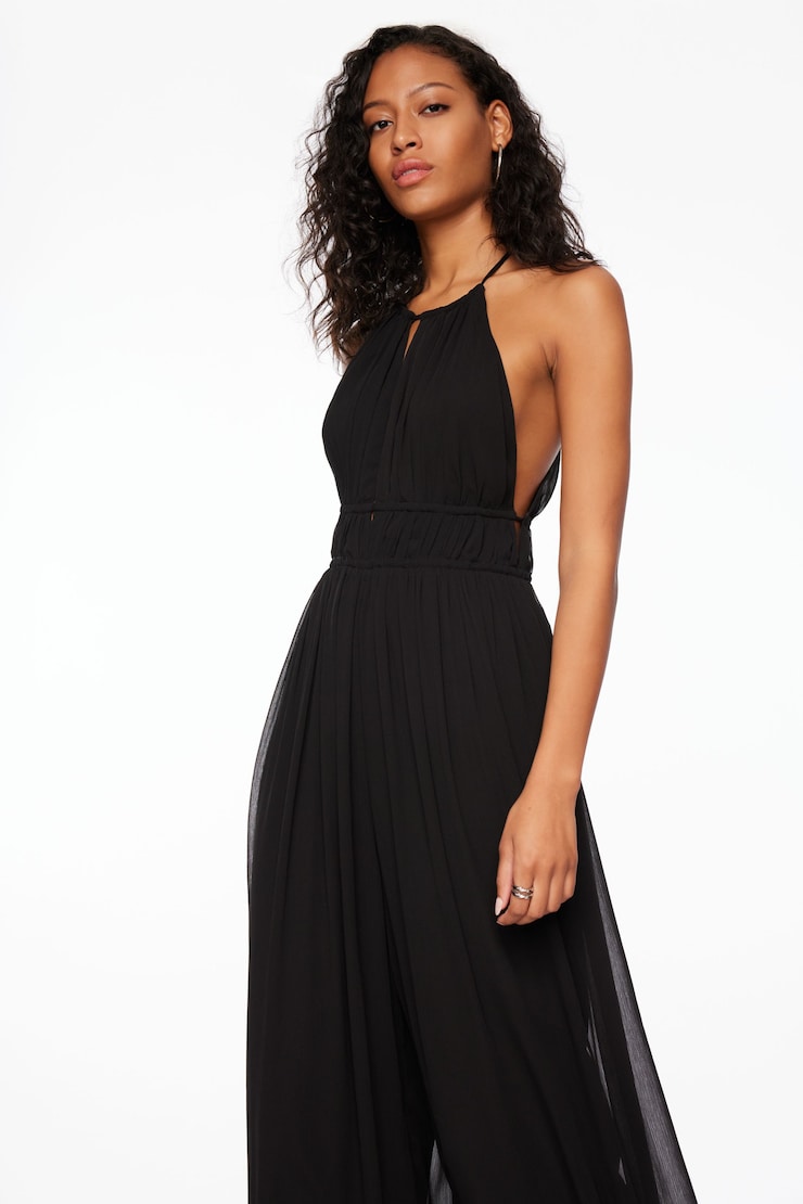 Halter Pleated Jumpsuit Jet Black  large