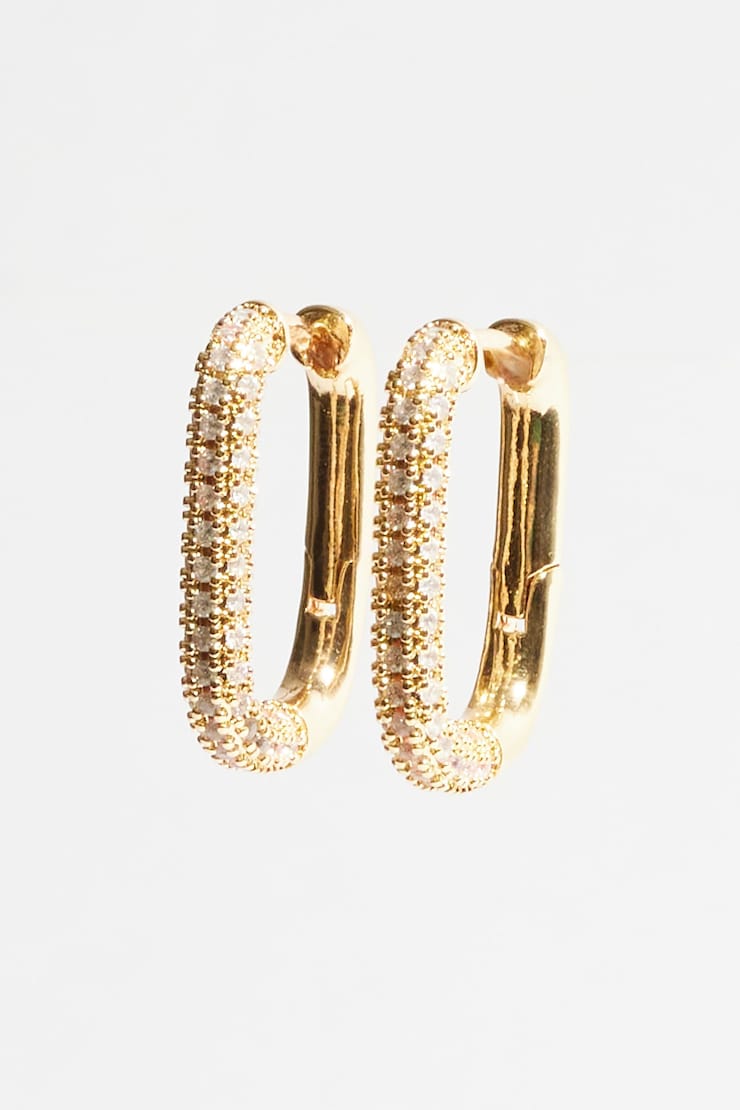 Oblong Hinge Hoop Earrings Clear/Gold large