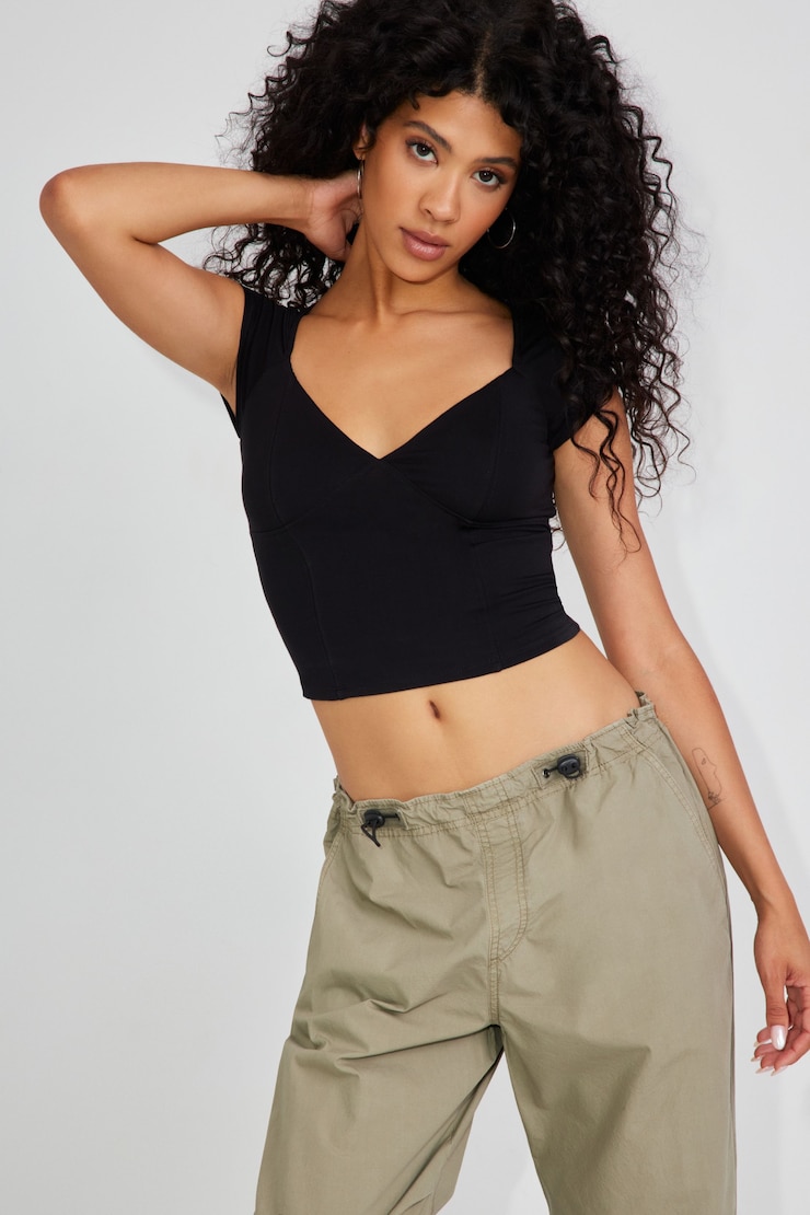 Open Neckline Tee, Jet Black, large