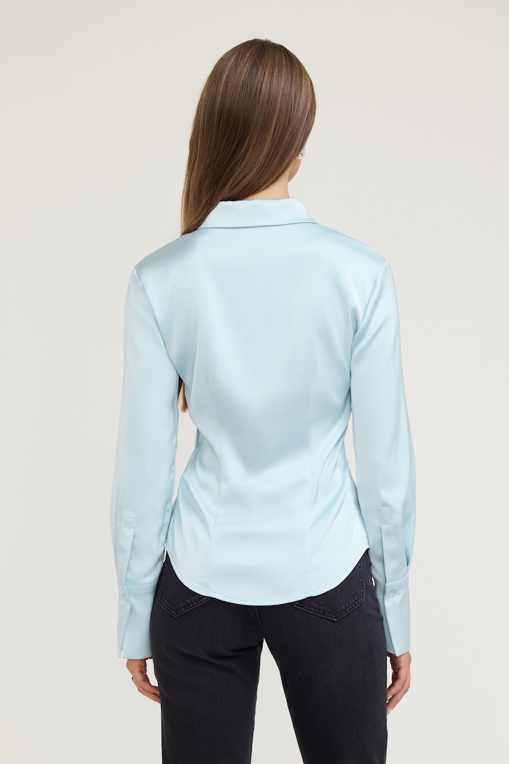 Eva Cinched Satin Shirt Celestial Blue large