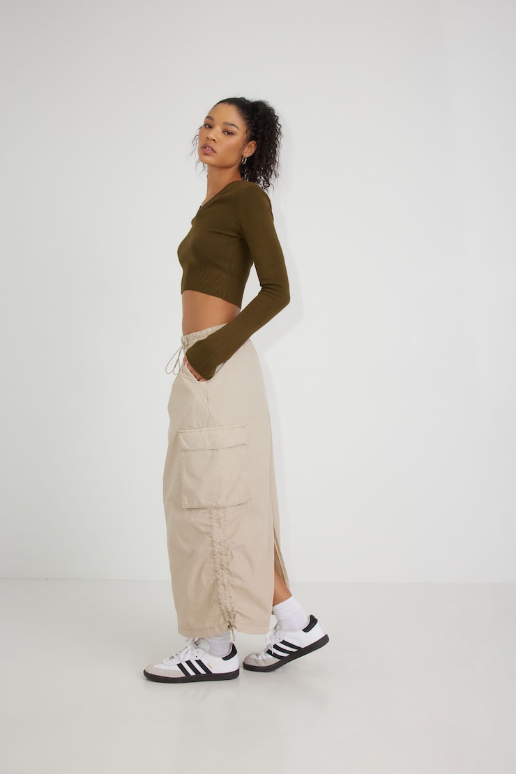 Poplin Parachute Skirt, String Beige, large