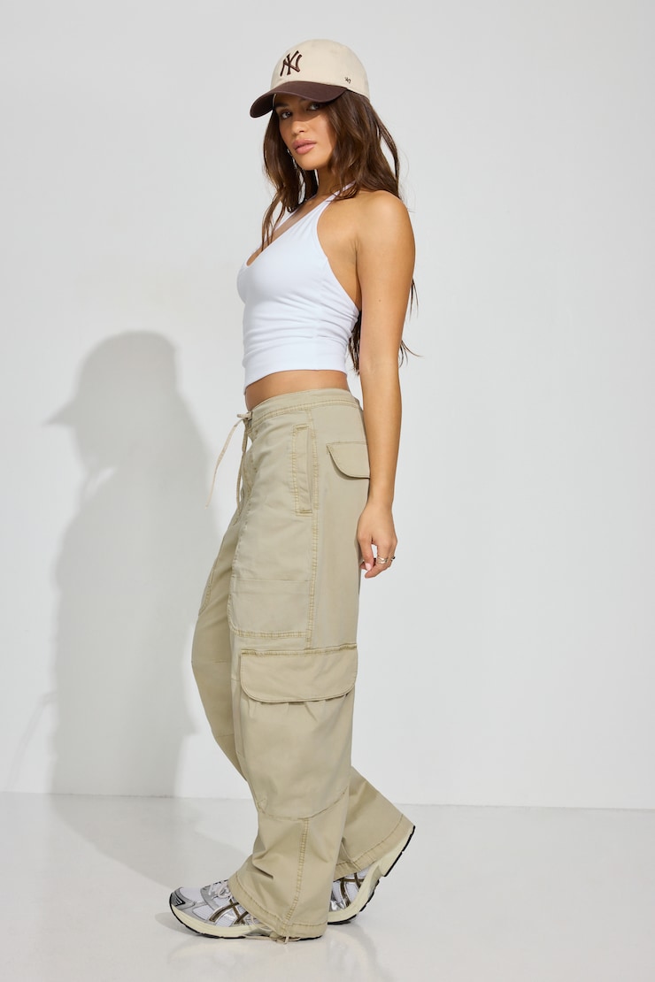 Wide Cargo Pants, Smoky Almond Beige, large